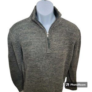 Austin Clothing Co. Sweater, Men's L, Green Ribbed, 1/4 Zip Closure, Cotton, EUC